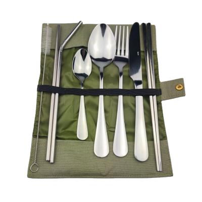 China Minimalist Portable Travel Dinnerware Set Korean Style Stainless Steel Color Handle Spoon Fork Chopsticks Flatware Cutlery Set for sale