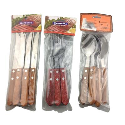 China Cutlery 16pcs or 24pcs Western Eco Friendly Wooden Handle Fatware Set For South America Brazil Steak Knife for sale