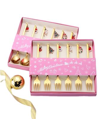 China Christmas viable gift interesting cutlery set good design sus 304 flatware teaspoon fork box 6 pcs set for sale