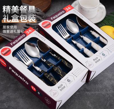 China Durable Stainless Steel Knife Dinner Spoon Fork Tea Spoon 24 Pcs Marble Plastic Cutlery Set for sale