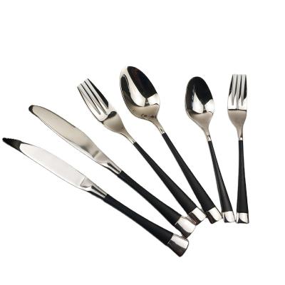 China High Quality Gold Stocked 304 Stainless Steel Gold Cutlery Hotel Spoon Knife Fork Black Cutlery Wedding Flatware for sale