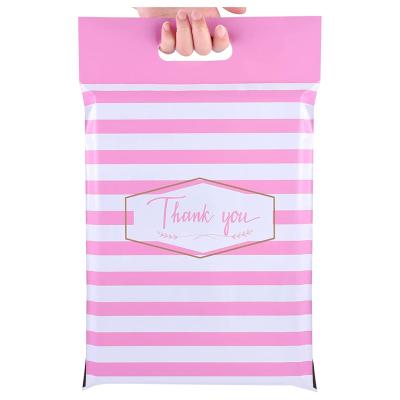 China Express Packing Watercolor Pink Stripes Thank You Mailing Mailer Poly Mailer Bag Compostable Self Adhesive Mailing Envelopes for sale