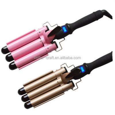 China Alure Ceramic Three Barrel Curling Iron Wand with LCD Temperature Display - 1 Inch Ceramic Tourmaline Triple Barrels for sale