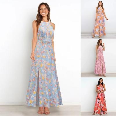 China Erwachsene gedruckte Ärmellose Kleider Stilvolle Blumen Halter Maxi Kleid zu verkaufen