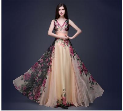 China Fantásticos vestidos de noite Slim Fit Elegante vestido floral com ombros à venda