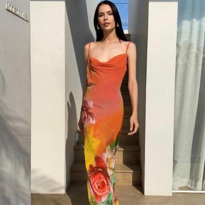 China Neue Mode sexy Rückenlosen Custom Print Halter Kleid zu verkaufen