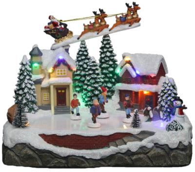 China New Europe Christmas Ornaments Snow View LED Village Music House Resin Christmas Decoration With Battery Operated for sale