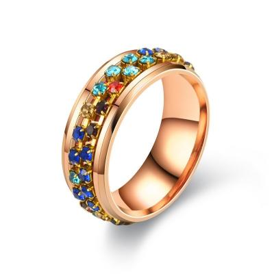 China Hot Selling TRENDY Trending Jewelry Rotatable Stainless Steel Ring Colorful Rhinestones 5 Colors Simple Ring For Women Men for sale