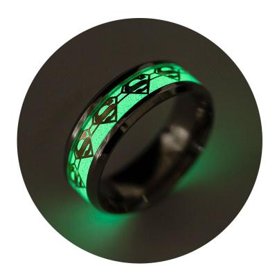 China Trendy Hot Sale Trending Jewelry King Superman Bat Punisher Luminous Stainless Steel Ring Personality Retro Punk Ring For Women Men for sale