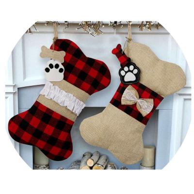 China 2021 Wholesale Merry Christmas Decoration Vintage Plain Sublimation Pet Cat Dog Xmas Tree Candy Bag 3D Bone Fireplace Christmas Stocking for sale