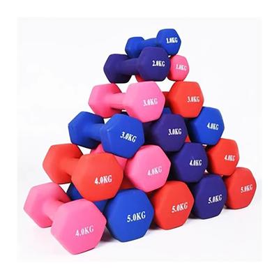 China 2021 Dumbbell Factory Manufacture Vinyl Rubber Covered Weights Gym Aerobic Women Kids Kids Hex Neoprene Dumbbell Set for sale