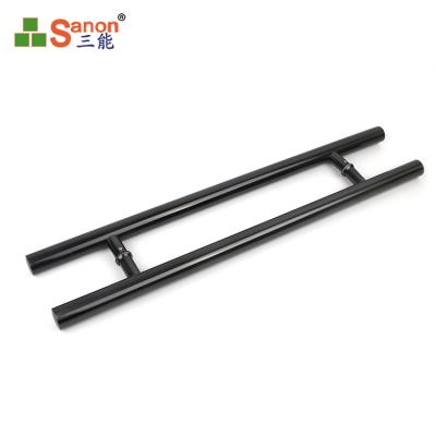 China Home Furniture Style New Polished Chrome Lobby Design Black Stainless Handle For Glass Doors for sale