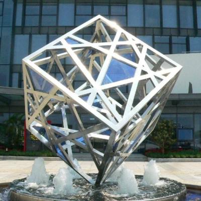 China Modern Outdoor Sculpture Metal Stainless Steel Cube Sculpture In Europe for sale