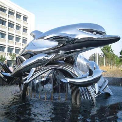 China Europe Outdoor Water Feature Dolphin Metal Sculpture Stainless Steel Fish Sculpture for sale