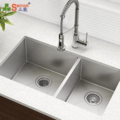 China Without Faucet Undermount Sus304 Handmade Kitchen Double Bowl Stainless Steel Kitchen Sink for sale