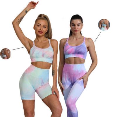 China Wholesale QUICK DRY Custom Tie Dye Gym Fitness Workout Workout Wear Seamless Sports Bra Sets High Waist Sporty Leggings Short Yoga Set size for sale