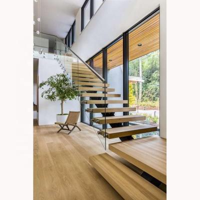 China Stringer Straight Stair Wood Staircase Contemporary Mono Type Modern Floating Staircase for sale