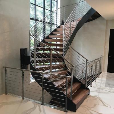 China Modern Mesense Customized Round Staircase With Stainless Steel Railings Curved Steel Staircase for sale