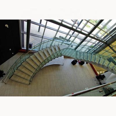 China Mesense Spiral Staircase Modern Glass Curved Staircase with Glass Balustrade Indoor Use Luxury Arch Staircase for sale