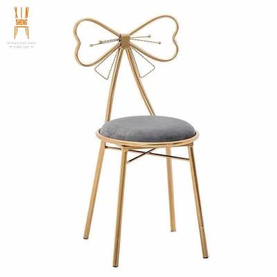 China Cross Back Party Rose Velvet Gold Metal Bow Shape Back Kid Chairs for sale