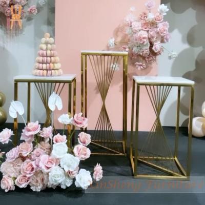 China Wedding Event Party Square Leg Gold Stainless Steel Flower Stands Set For Wholesale for sale