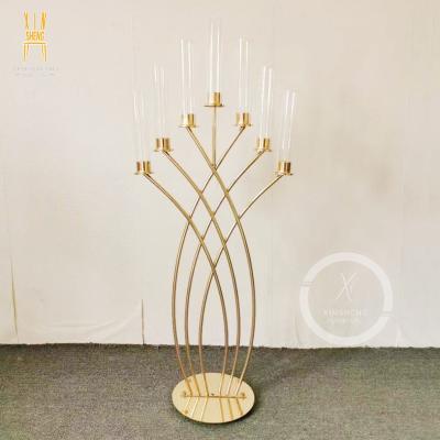 China Wedding Event Party Wedding Decoration Golden Metal 7 Heads Table Candelabras for sale