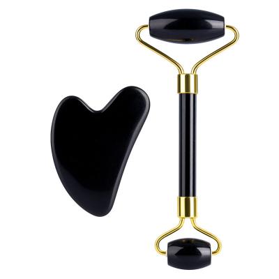 China High Quality Body Set Skin Massager Tool Kit Facial Black Obsidian Gua Sha Jade Roller for sale