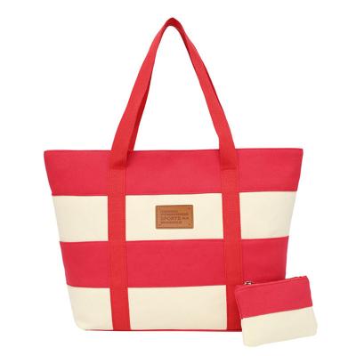 China Fashoion Wholesale Luxury Color Canvas Bag Stripe Splicing Splicing Tote Bag For Lady for sale