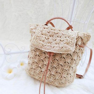 China Fashion Seaside Straw Backpack Simple Style Holiday Beach Bag For Lady Backpack Style Straw Bag Beach Bag for sale