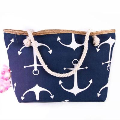 China Wholesale Fashion Canvas Rope Handle Beach Tote Beach Tote Bag Canvas Beach Bag for sale