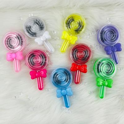 China High Quality Feather 25mm 3d Mink Eyelashes Hot Design Lollipop Color Candy Gift Box Eyelash Vendor Customized Boxes for sale