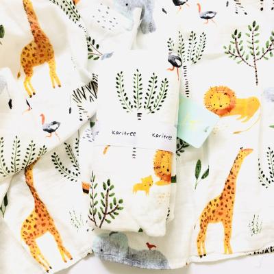 China Anti-Apnea Baby Custom Printed Cotton Fabric Bamboo Organic Muslin Wrap Blankets for sale