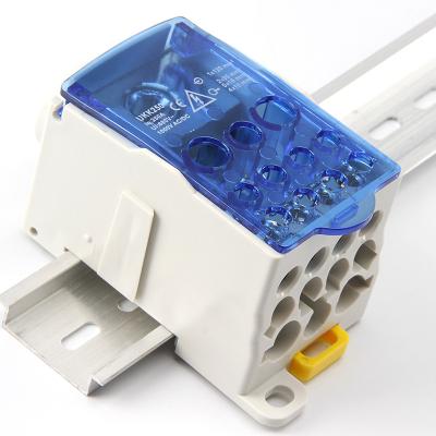 China Copper + PVC + Tinplate Distribution Din Rail TB Power Distribution Block Junction Box Terminal UKK 250A for sale