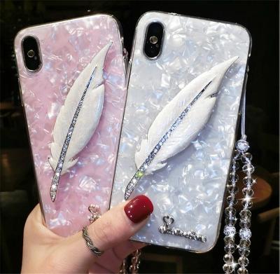 China 2021 Anti-fall girls women cute with rope feather glitter phone cover for iPhone 11 pro X XS max, for iPhone 12 phone case for sale