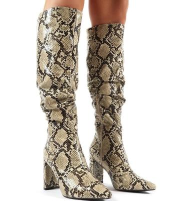 China High Quality Fashion Trend Fashion NSB008 Custom Design High Heel Snakeskin Running Knee High Boots For Ladies Long Booties Making for sale