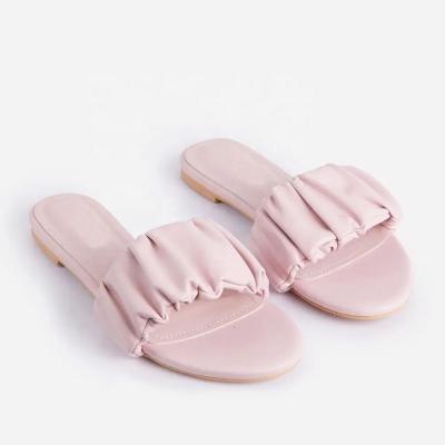 China Fashion Trend Fashion NSF021 Ruched New High Quality Faux Leather Women Flat Sandal Ladies Bar Slides for sale