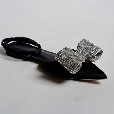 China Fashion Trend Fashion NSF028 Led Toe Ankle Strap Diamond Bow Mules For Ladies Crystal Designer Flats Shoes for sale