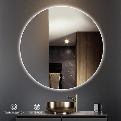 China Hot Selling Types Bathroom Mirror 60cm 80cm Decorative Modern Round Wall Hotel Magnifying Fog Light Mirror With LED for sale