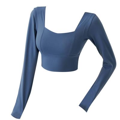 China Autumn New Breathable Tight-Fitting Stretch Sports Tops With Breast Pads Long Sleeve Fitness Yoga Clothes For Women for sale