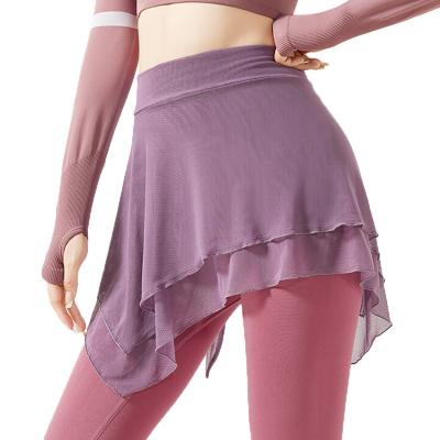 China Breathable One-Piece Anti-Glare Mesh Bandage Yoga Hip-Tarp Sports External Fitness Clothes Shawl Dance Skirts for sale