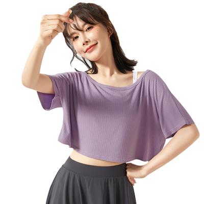 China Anti-wrinkle summer short sports top for women's loose fitness T-shirts yoga running short-sleeved clothing for sale