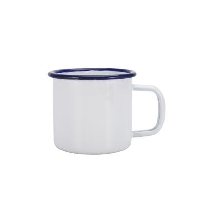 China 2021 Disposable Sublimation Enamel Cup Mugs Stainless Steel White Metal Cup Heat Transfer Enamel Mug for sale