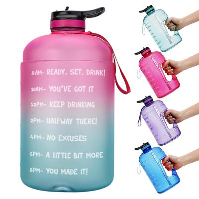 China Sustainable Motivational 1 Gallon Water Bottle with Strap and Straw Leak Proof BPA Free Tritan Sports Water Jug with Time Marker for sale