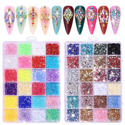 China Easy 24 Grids Mix Rhinestones 3D Nails Art Decoration Supply Flat Bottom Resin Diamond Jewelry Manicure Design Accessory for sale