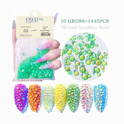 China Decorate Nail 1440pcs/bag Colorful Mixed Sizes Rainbow Round Flat Back Glass Nail Rhinestone For DIY Designs for sale