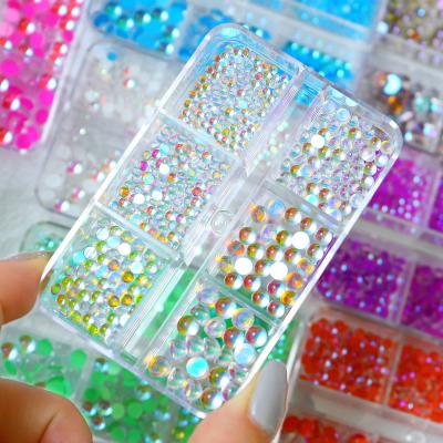 China Decorate Nail Aurora Color Pearl Diamond Angel Teardrop Candy Pearl Nail Art Resin Decorative Size Mixed Semi Round Diamond for sale