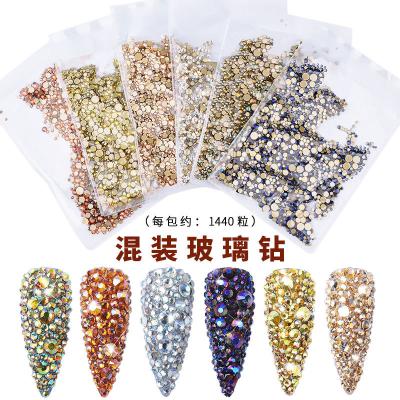 China Decorate Nail Wholesale 1440pcs/pack Mix Sizes SS3-SS20 Gold Flatback AB Nail Rhinestones DIY Glass Nail Art Decoration Stones for sale