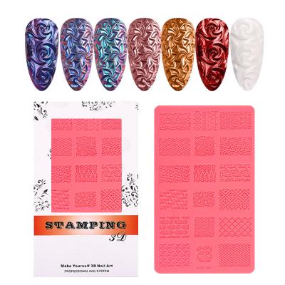 China Nail Art Carving Mold Soft Crystal Nail Art 3D Silicone Sculpt Stamping Stencils Reliefs Nail Stamper Plate Template Manicure Tools for sale