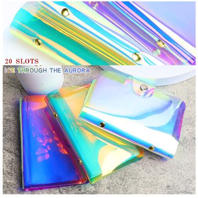 China Crystal Nail Art 3 Color Nail Printing Template Aurora Color Card Bag Steel Plate Set Rectangular Nail Template Bag for sale