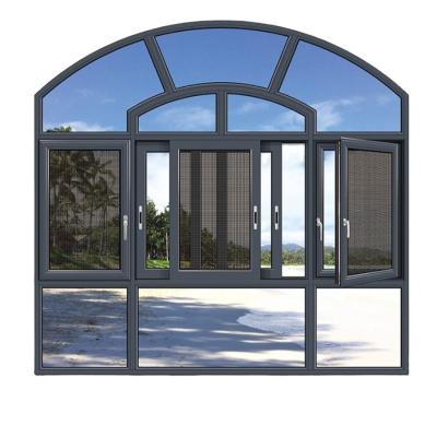 China Double Arch Fabric Glass Window For View Magnetic Professional Aluminum Profile Screen Curtains With Mosquito Net for sale